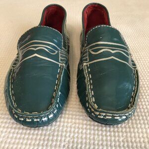 Ladies' Loafer. Blue Patent-Leather with Fun Stitchery size 7